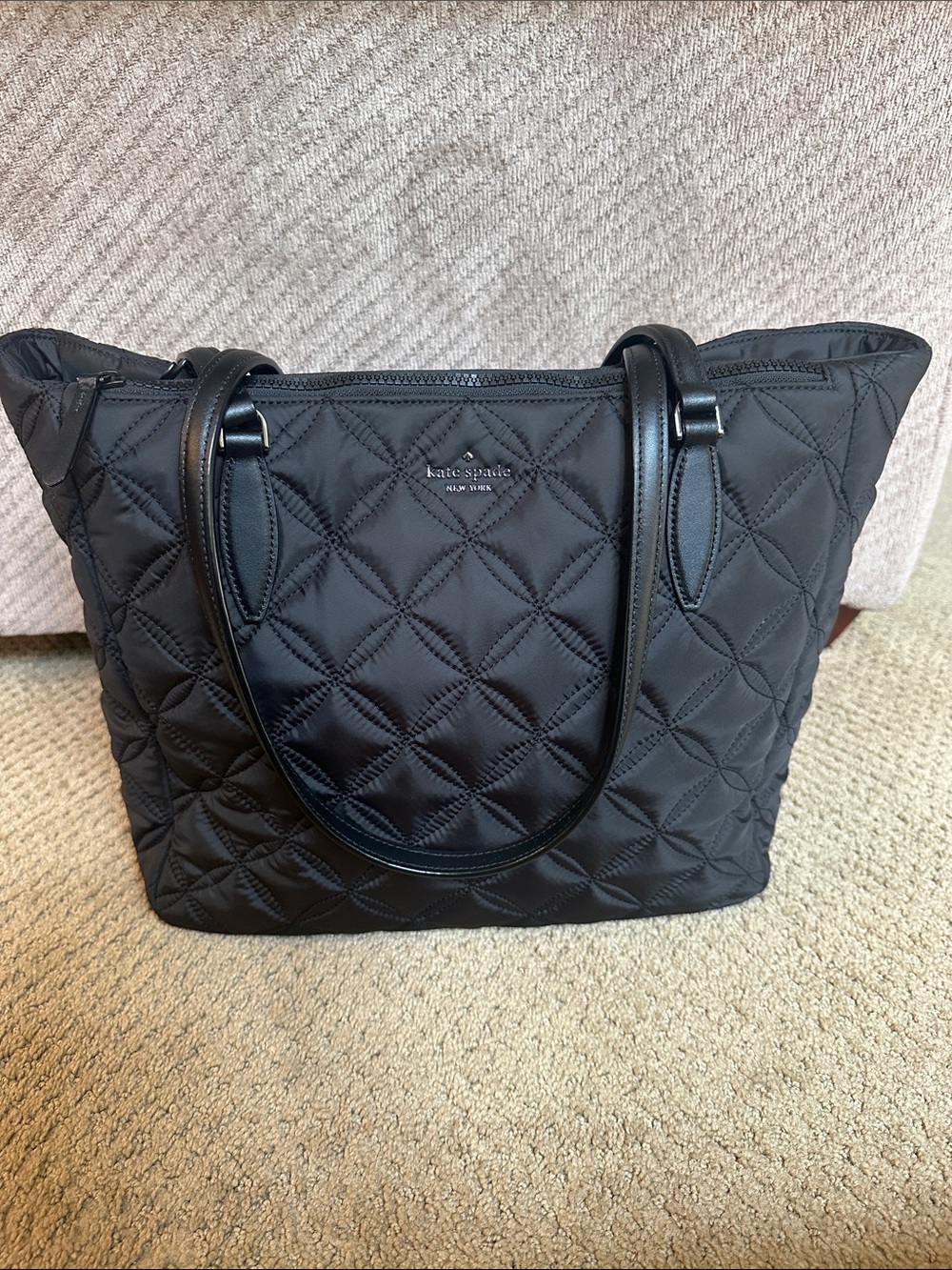 kate spade Quilted Black Nylon Tote with Leather Straps WKRU7035